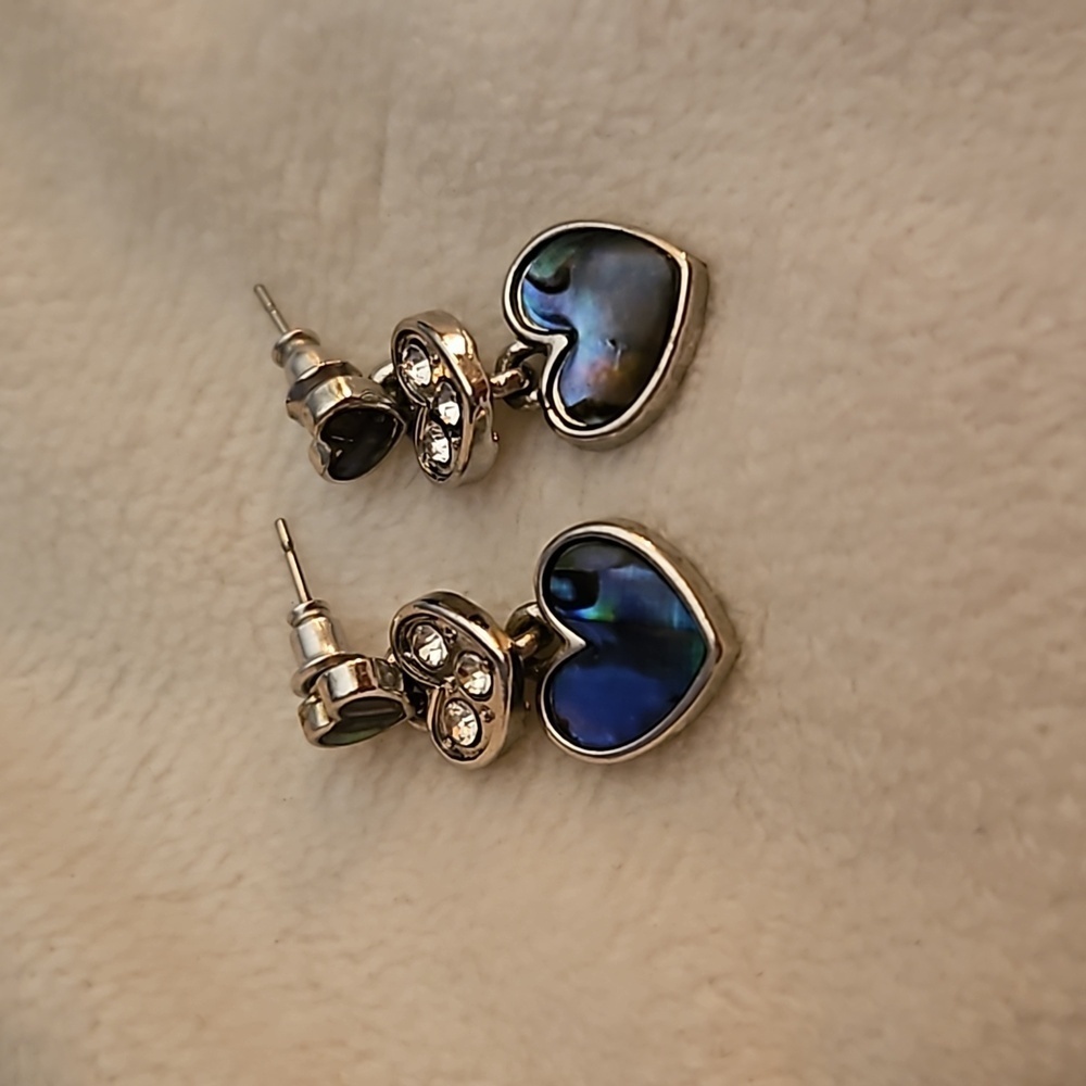 Abalone Shell Hearts Dangle Drop Post Earrings - image 2
